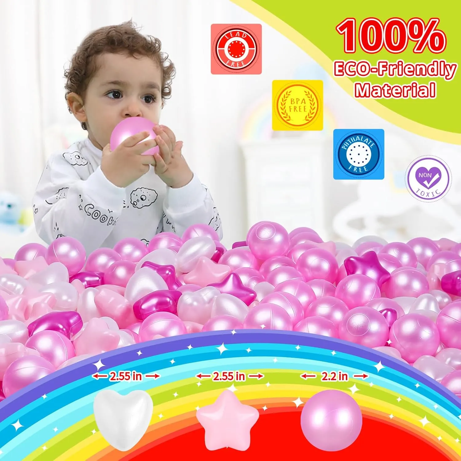 STARBOLO Ball Pit Balls for Baby and Toddler, 100pcs 200pcs Star Balls Phthalate Free BPA Free Crush Proof Plastic Balls | Colorful Balls for Toddler Ball Pit | Play Tent Dogs Playpen Party