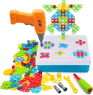 STEM Drill & Build Kit for Kids Ages 3-8 | Electric Toy Drill with 193  Pieces (Screws, Nuts, Rainbow Fasteners) | Creative Design Construction Toys for Boys Girls | Gift for Birthdays, Christmas