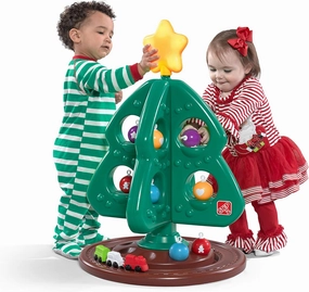 Step2 My First Christmas Tree, Kids Interactive Christmas Toy, 12 Colorful Plastic Ornaments to Decorate, Mini Train Set Circles The Skirt, for Toddles 1  Years Old