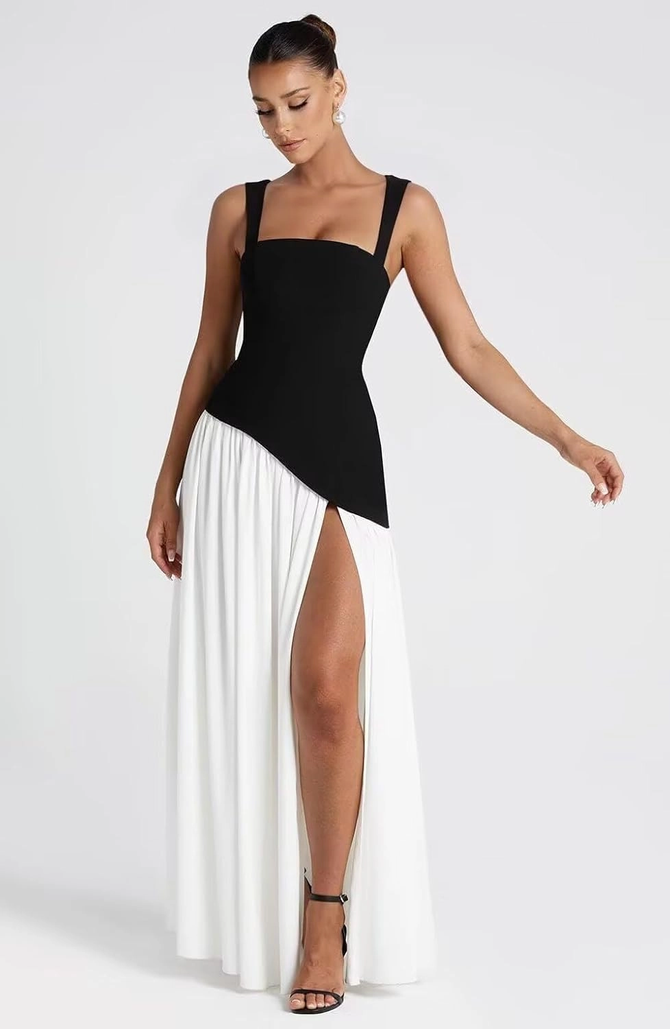 Straps Prom Dresses for Women Long Front Slit Asymmetrical Drop Waist Party Dress for Girls Chiffon Formal Gowns