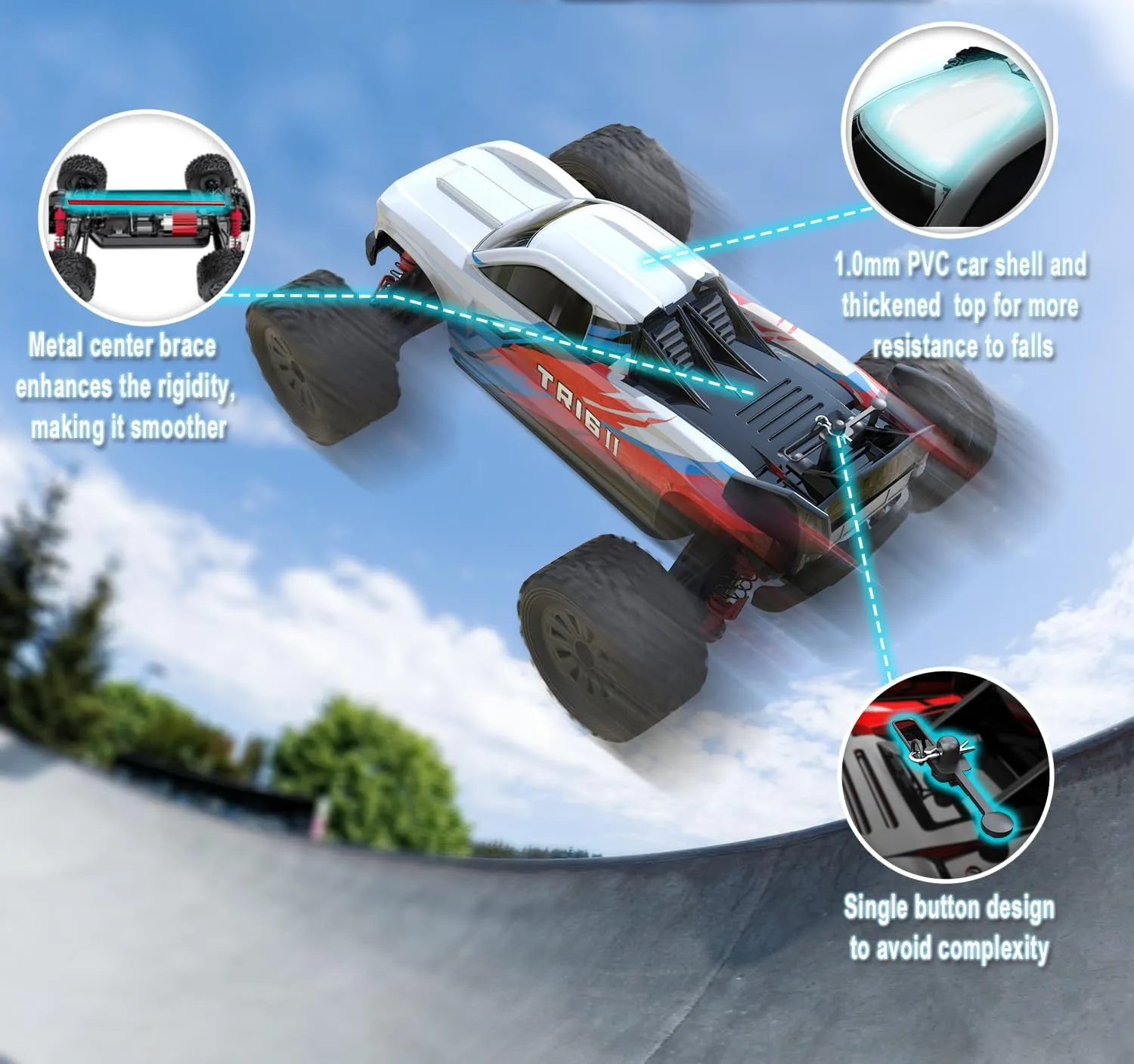STREETSTAR 1/16 Scale All Terrain RC Car, 40KPH High Speed 4WD Electric Vehicle with 2.4 GHz Remote Control, Waterproof, 1800mAh Li-Po, 30  Min Playtime- TR-16 Blue