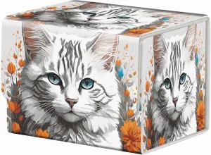 Strong Magnet Card Case Deck Box Mtg Card Box Playing Card Box Magic Deck Box Tcg Up to 200 Cards Creative Pattern Trading Card Storage Box for Collectible Card Games, Long-Haired White Cat