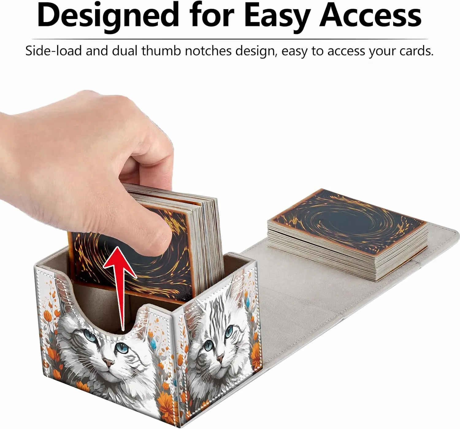 Strong Magnet Card Case Deck Box Mtg Card Box Playing Card Box Magic Deck Box Tcg Up to 200 Cards Creative Pattern Trading Card Storage Box for Collectible Card Games, Long-Haired White Cat