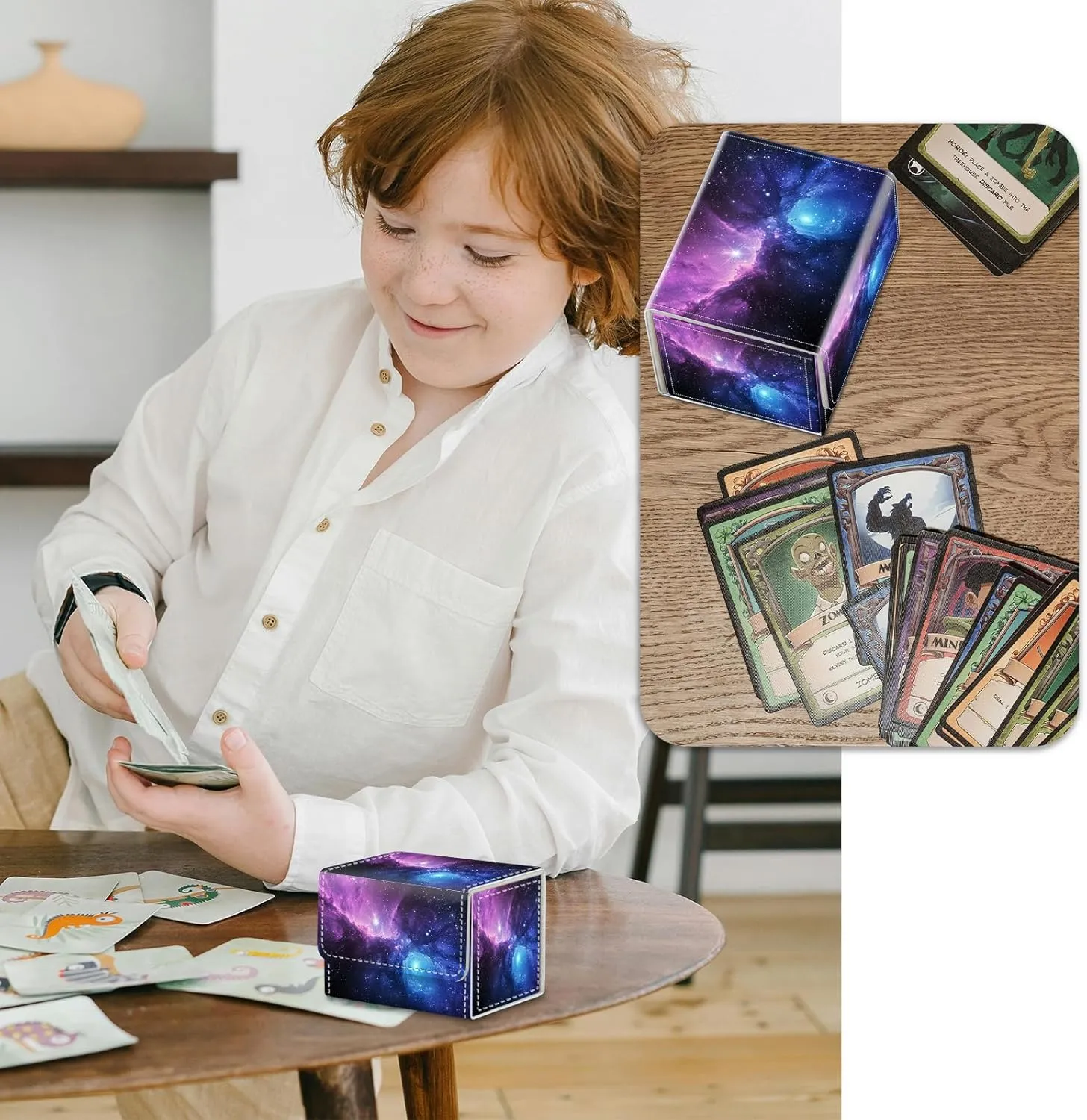 Strong Magnet Card Case Deck Box Mtg Card Box Playing Card Box Magic Deck Box Tcg Up to 200 Cards Creative Pattern Trading Card Storage Box for Collectible Card Games, Purplea Galaxy Sky With Stars