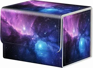 Strong Magnet Card Case Deck Box Mtg Card Box Playing Card Box Magic Deck Box Tcg Up to 200 Cards Creative Pattern Trading Card Storage Box for Collectible Card Games, Purplea Galaxy Sky With Stars
