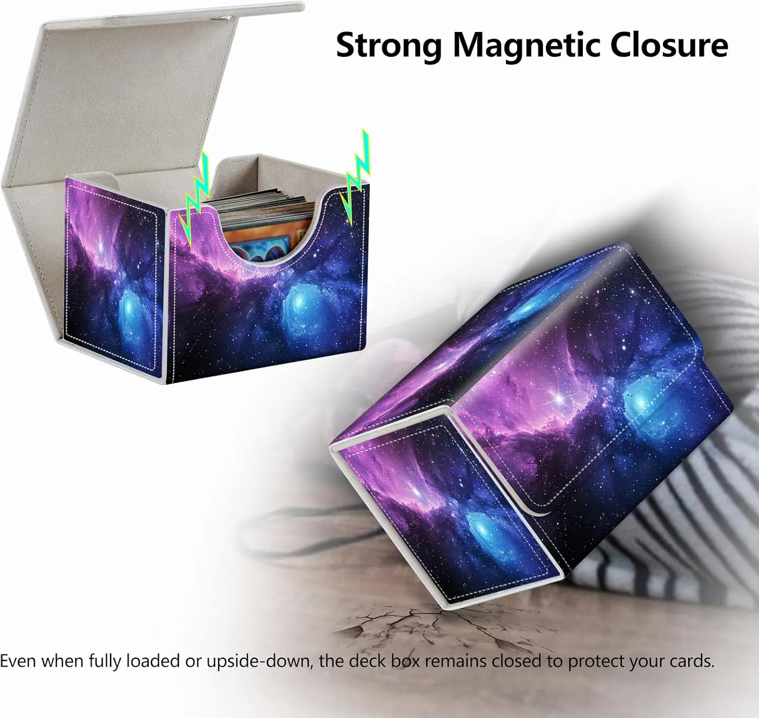 Strong Magnet Card Case Deck Box Mtg Card Box Playing Card Box Magic Deck Box Tcg Up to 200 Cards Creative Pattern Trading Card Storage Box for Collectible Card Games, Purplea Galaxy Sky With Stars