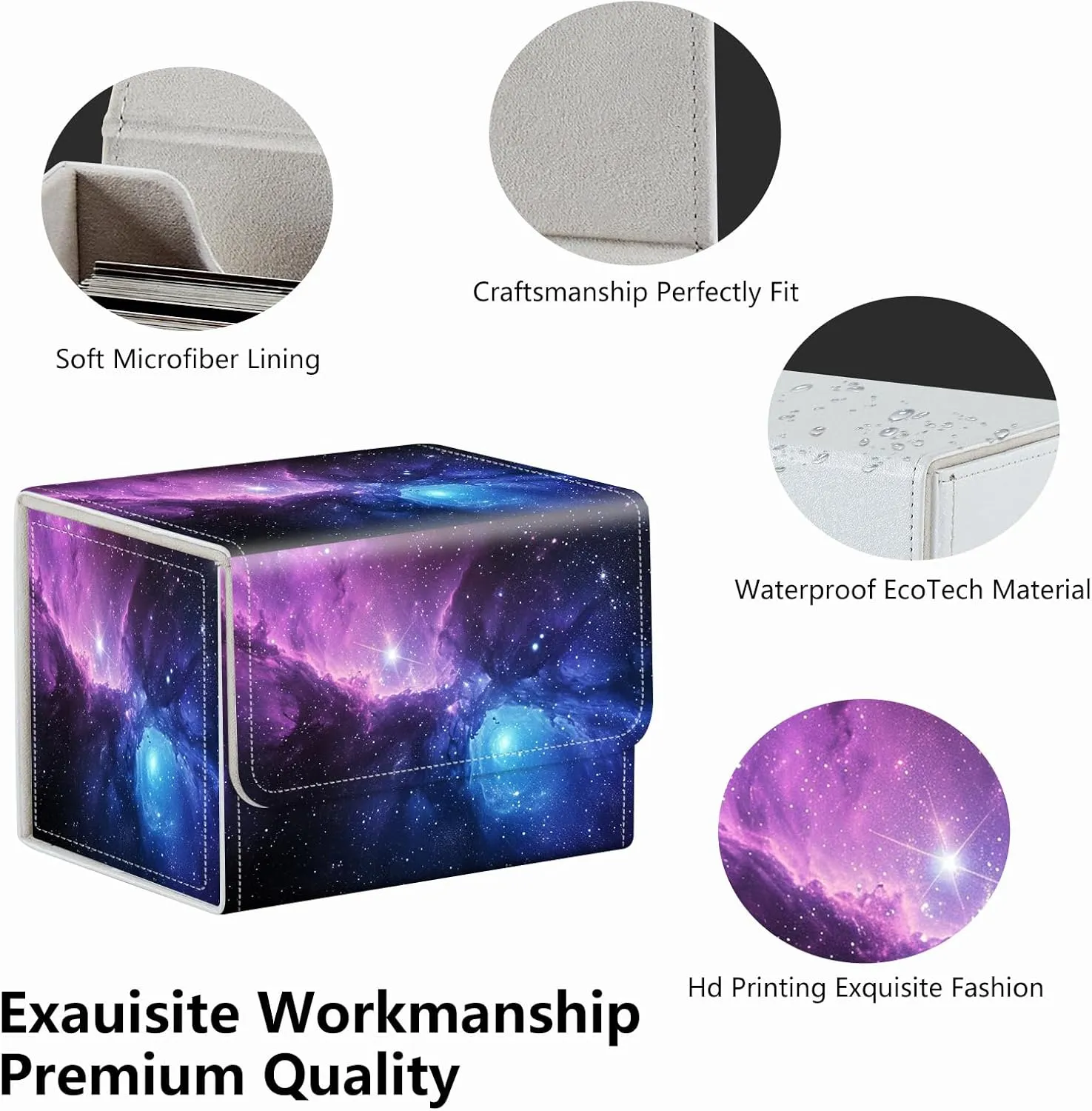 Strong Magnet Card Case Deck Box Mtg Card Box Playing Card Box Magic Deck Box Tcg Up to 200 Cards Creative Pattern Trading Card Storage Box for Collectible Card Games, Purplea Galaxy Sky With Stars