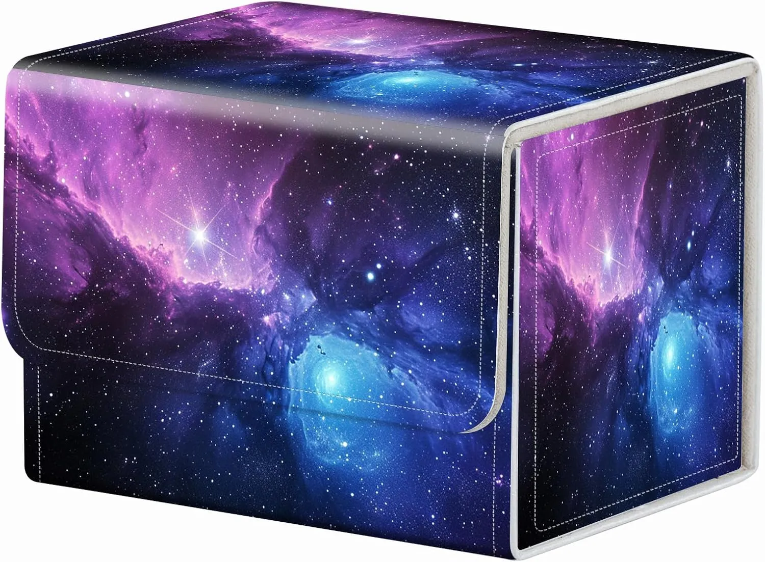 Strong Magnet Card Case Deck Box Mtg Card Box Playing Card Box Magic Deck Box Tcg Up to 200 Cards Creative Pattern Trading Card Storage Box for Collectible Card Games, Purplea Galaxy Sky With Stars