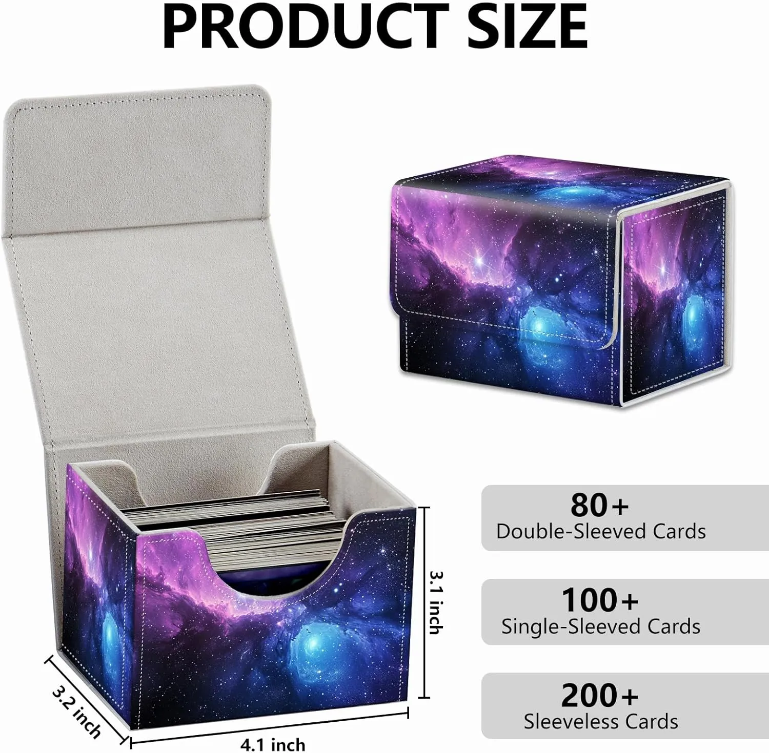 Strong Magnet Card Case Deck Box Mtg Card Box Playing Card Box Magic Deck Box Tcg Up to 200 Cards Creative Pattern Trading Card Storage Box for Collectible Card Games, Purplea Galaxy Sky With Stars