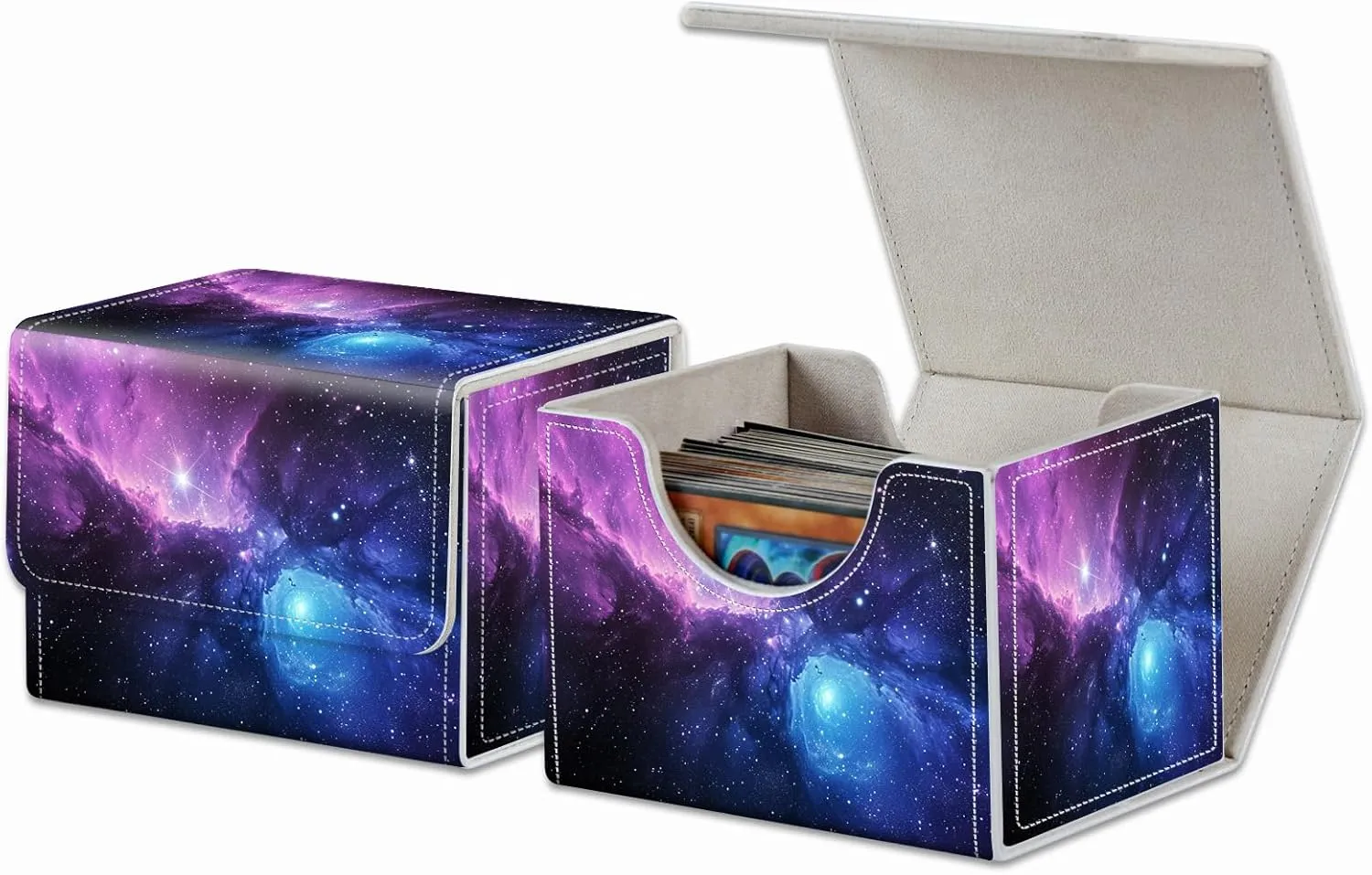 Strong Magnet Card Case Deck Box Mtg Card Box Playing Card Box Magic Deck Box Tcg Up to 200 Cards Creative Pattern Trading Card Storage Box for Collectible Card Games, Purplea Galaxy Sky With Stars