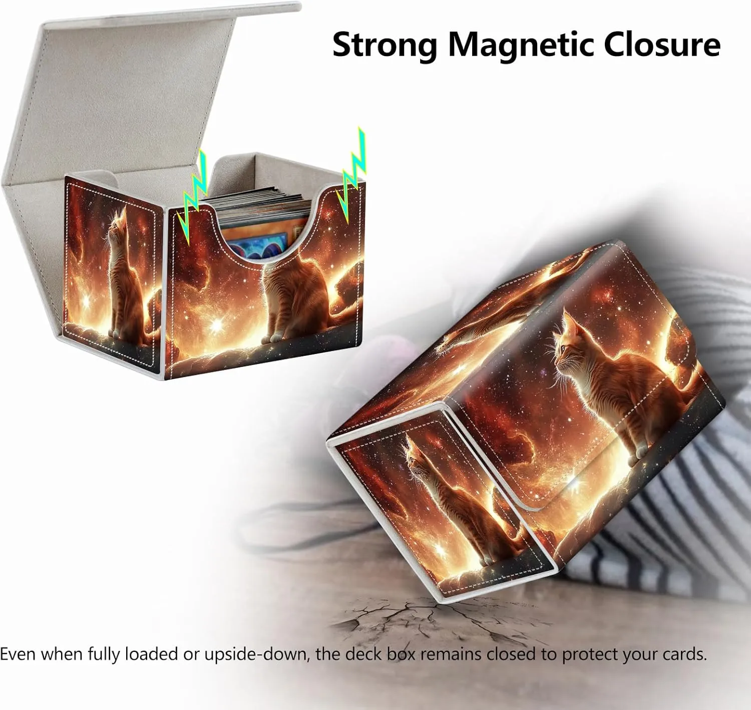 Strong Magnet MTG Demon Deck Box Playing Card Case Magic The Gathering Commander Deck Box Creative Pattern Trading Card Storage Box for Collectible Games, A Beautiful Ginger Cat
