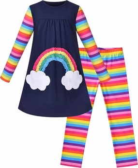 Sunny Fashion Girls Outfit Set 2 Piece Cotton Heart Casual Dresss Top Pants