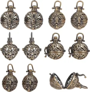SUNNYCLUE 10Pcs Cage Charms Brass Locket Charms Chime Ball Bulk Antique Bronze Cage Charm for Jewelry Making Charm Hollow Perfume Diffuser Charm Necklace Keychain Supplies Adult DIY Art Craft