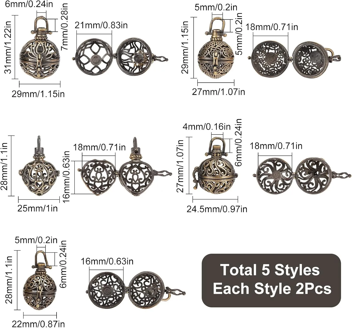 SUNNYCLUE 10Pcs Cage Charms Brass Locket Charms Chime Ball Bulk Antique Bronze Cage Charm for Jewelry Making Charm Hollow Perfume Diffuser Charm Necklace Keychain Supplies Adult DIY Art Craft
