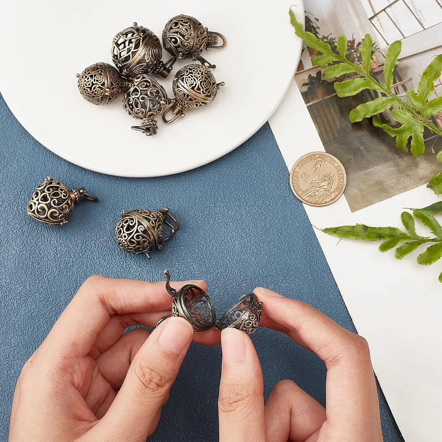 SUNNYCLUE 10Pcs Cage Charms Brass Locket Charms Chime Ball Bulk Antique Bronze Cage Charm for Jewelry Making Charm Hollow Perfume Diffuser Charm Necklace Keychain Supplies Adult DIY Art Craft