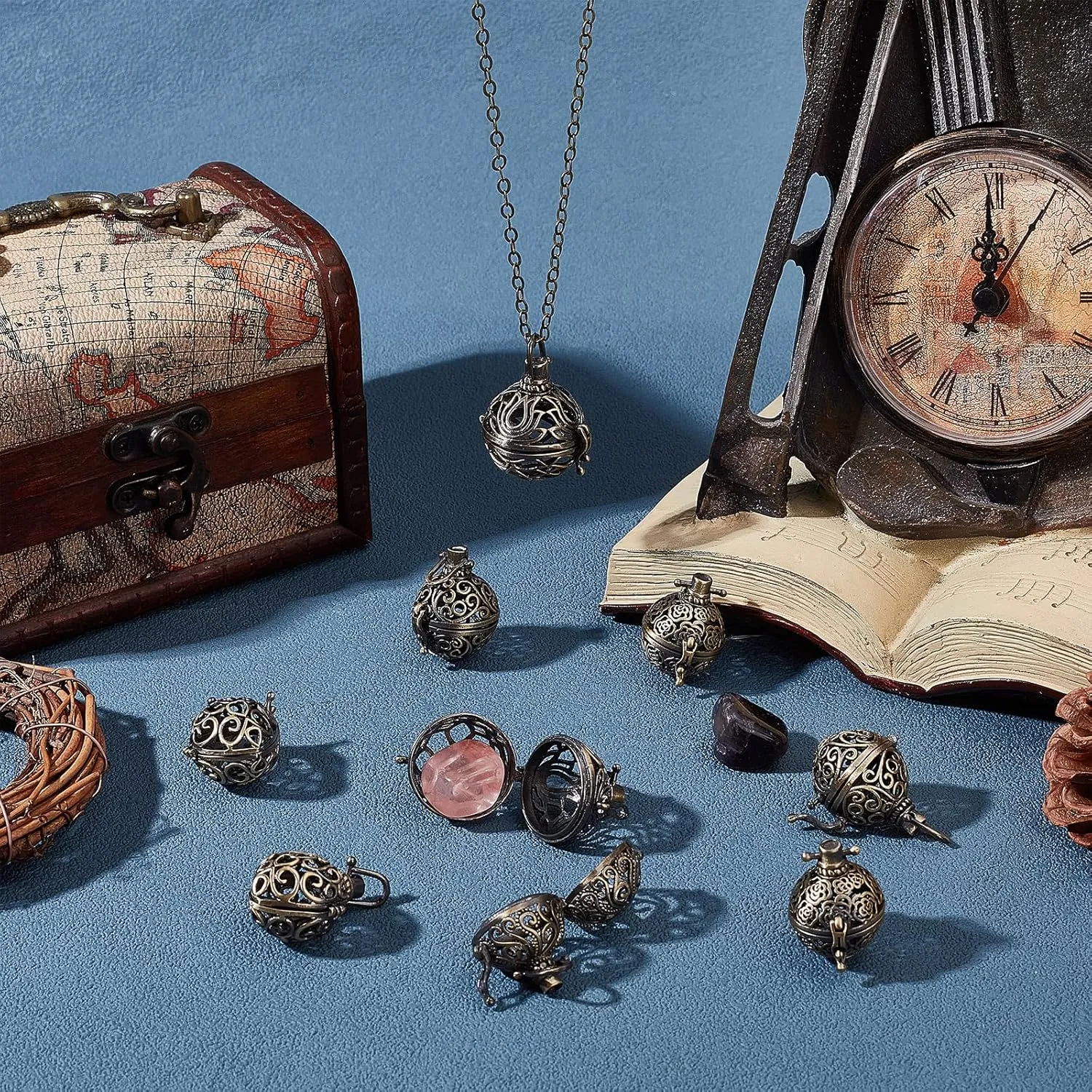 SUNNYCLUE 10Pcs Cage Charms Brass Locket Charms Chime Ball Bulk Antique Bronze Cage Charm for Jewelry Making Charm Hollow Perfume Diffuser Charm Necklace Keychain Supplies Adult DIY Art Craft