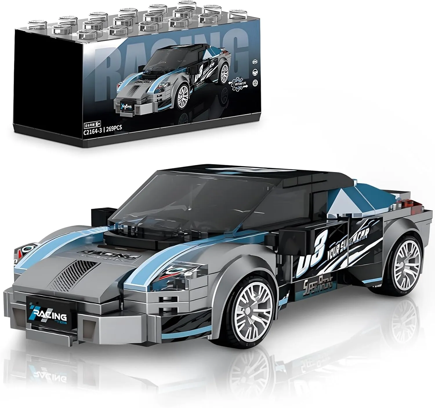 Super Racing Car Building Sets with Display Case, Collectible Champion Car Model DIY Building Kit, Cool Vehicles Construction Toy Sets for Adult Teens Kids Gift Idea(269 Pieces)