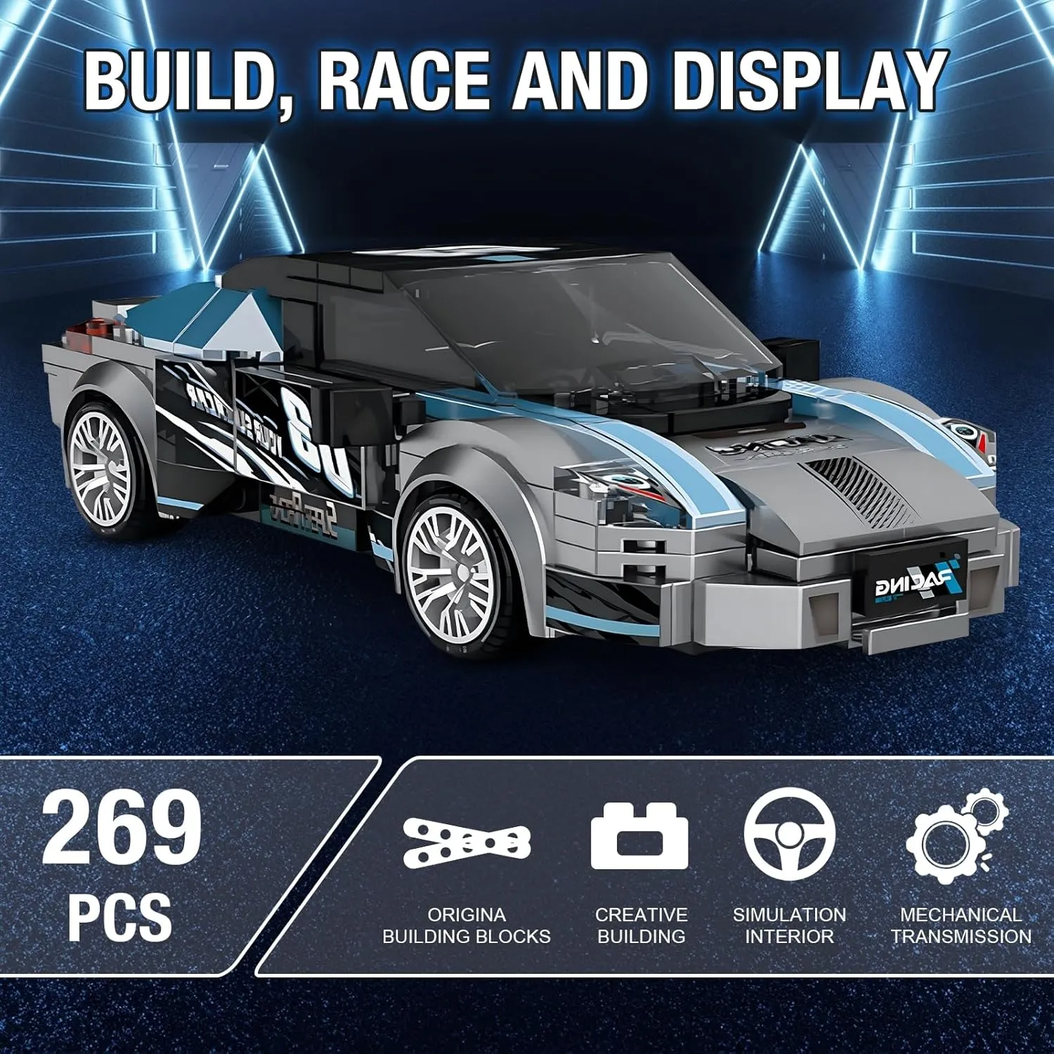Super Racing Car Building Sets with Display Case, Collectible Champion Car Model DIY Building Kit, Cool Vehicles Construction Toy Sets for Adult Teens Kids Gift Idea(269 Pieces)