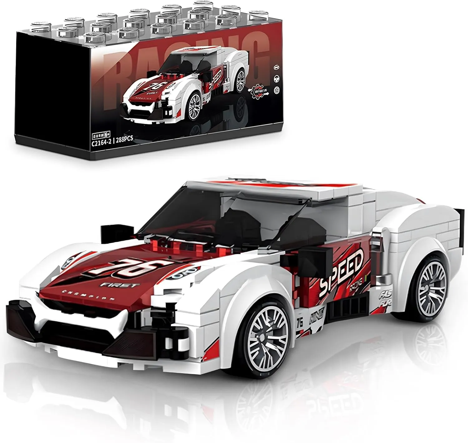 Super Racing Car Building Sets with Display Case, Collectible Champion Car Model DIY Building Kit, Cool Vehicles Construction Toy Sets for Adult Teens Kids Gift Idea(288 Pieces)