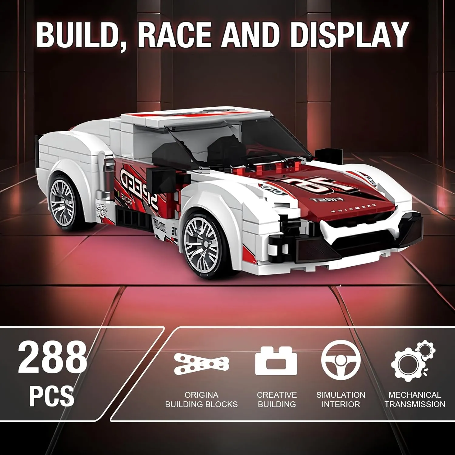 Super Racing Car Building Sets with Display Case, Collectible Champion Car Model DIY Building Kit, Cool Vehicles Construction Toy Sets for Adult Teens Kids Gift Idea(288 Pieces)