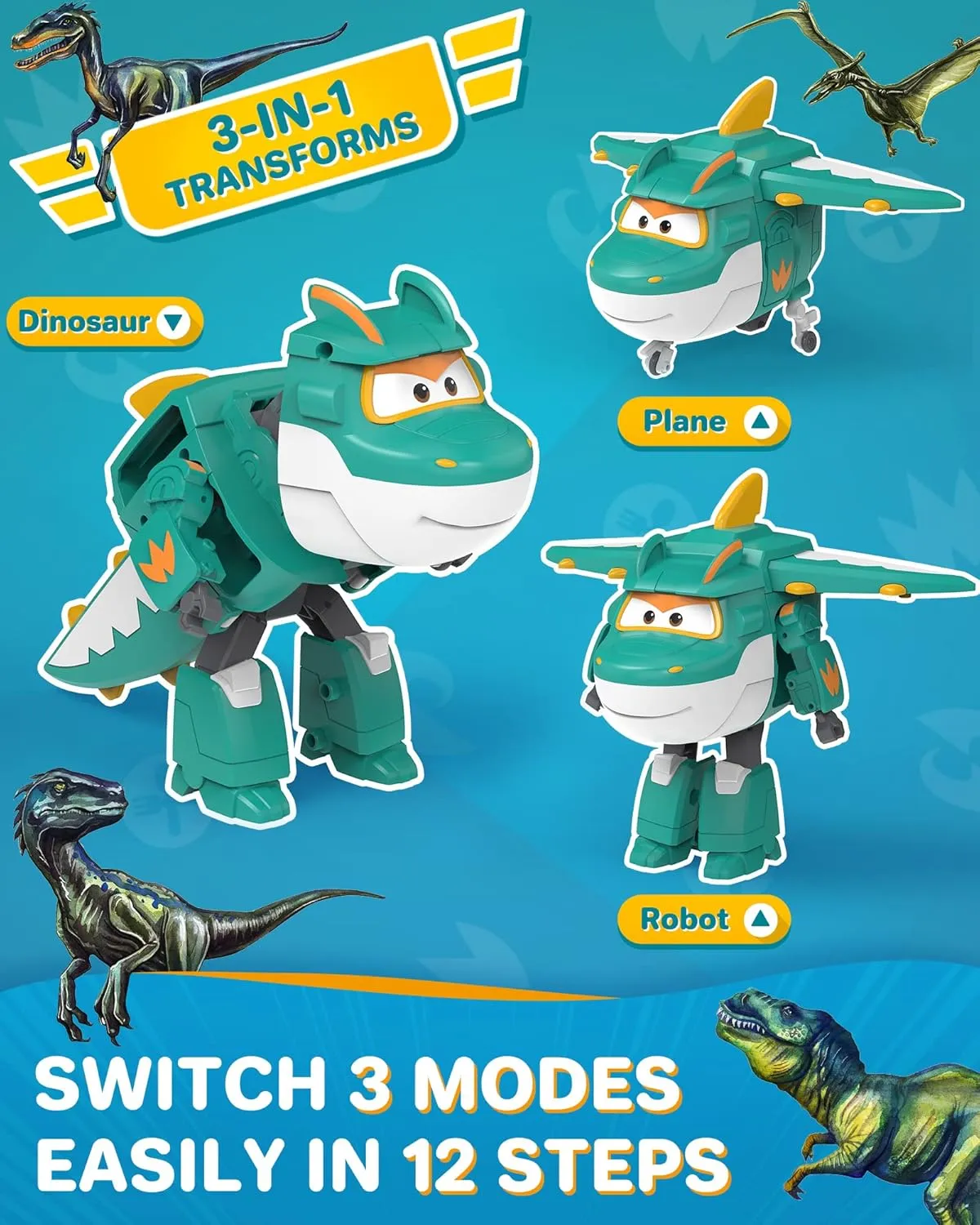 Super Wings 5 in Transformable Toys Tino, Transforming Airplane Robot for Boys and Girls, Action Figures Dinosaur Toy for Kids Age 3 4 5 6 7 8 9 