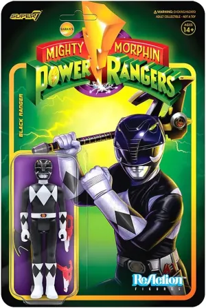 Super7 Mighty Morphin Power Rangers Black Ranger - 3.75" Power Rangers Action Figure with Accessories Classic TV Show Collectibles and Retro Toys