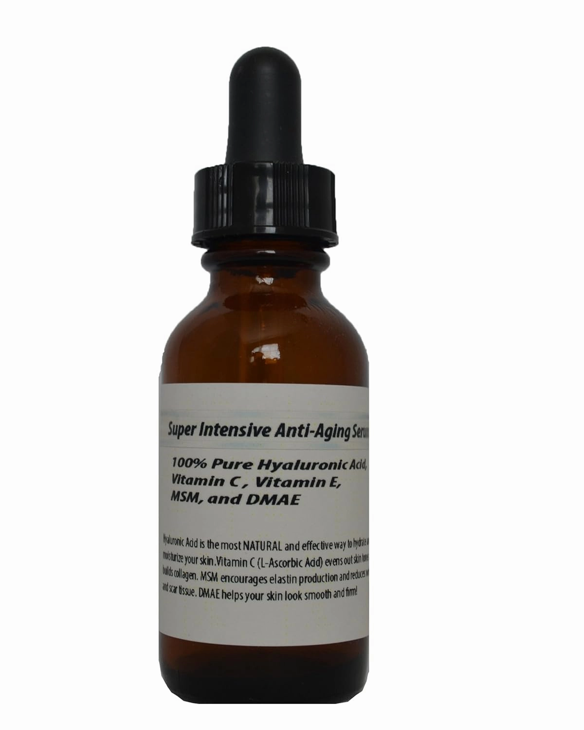 Super Intensive Anti-Aging Serum, 100% Pure Hyaluronic Acid, Vitamin C, Vitamin E, MSM, and DMAE (1oz)