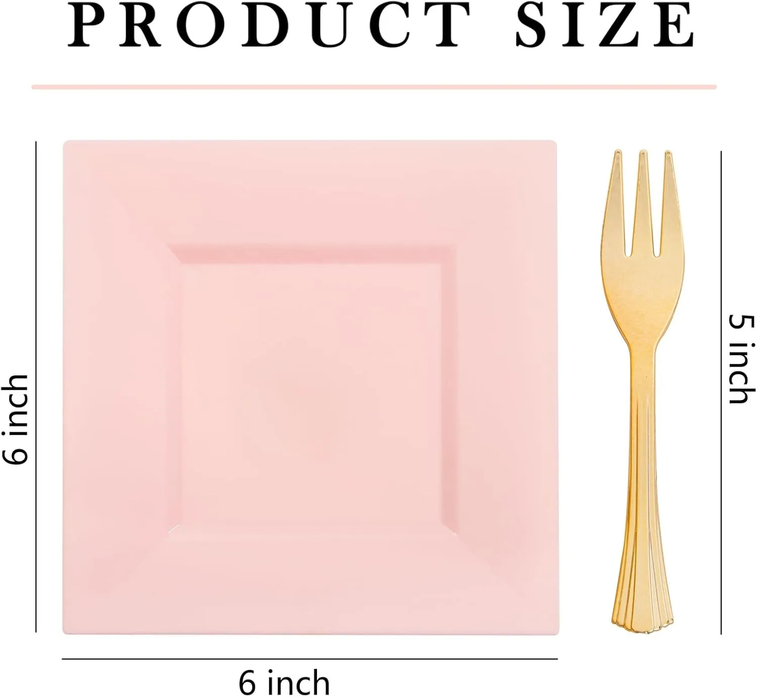 supernal 100pcs Pink Square Dessert Plates with 100pcs Gold Dessert Forks,Appetizer Plates Disposable,Premium Plastic Salad Plates,Square Dinner Plates,6" Clear Plates and 5" Gold Forks