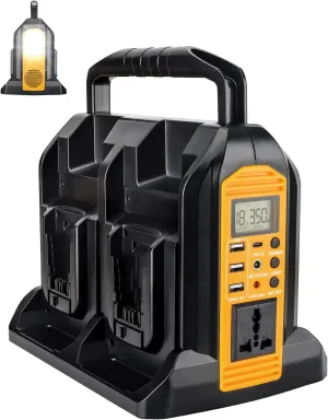 Taingwei 350W Power Inverter for Dewalt 20v 60v Battery, 4-Ports DC 20V to AC 110-120V Pure Sine Wave Battery Inverter with 3 USB-A Port, 1 USB-C Port,300lm LED Light for Camping Emergency(Tool Only)