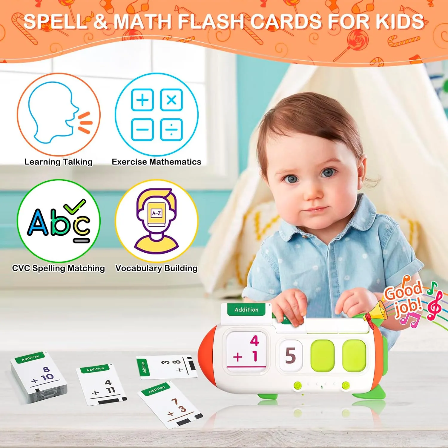 Talking Flash Cards for Toddlers, CVC Word Games with 106 Sight Words, Math Flash Cards for Kids, Alphabet, Montessori Learning Toys for 3  Years Old