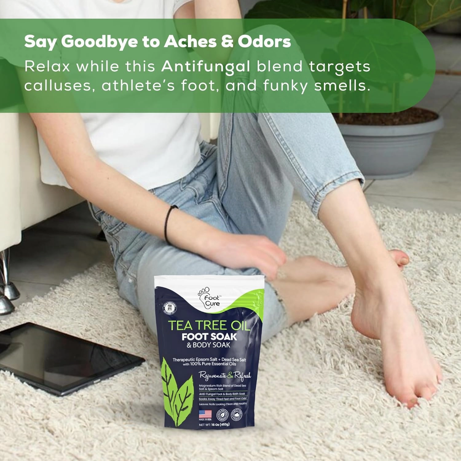 Tea Tree Oil Foot Soak with Epsom Salts- for Foot Pain, Soreness, Athletes Foot, Odors, Toe Nail Fungus, Fungal, Calluses Made in USA - 4 Pack