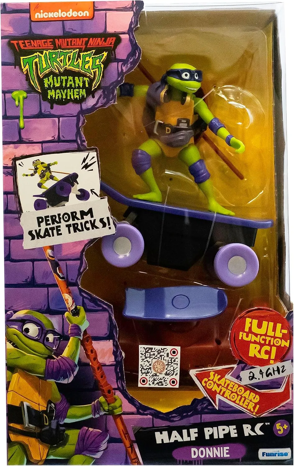 Teenage Mutant Ninja Turtles Toy, Donatello Half Pipe RC Skate Vehicle, Mutant Mayhem Remote Control TMNT Toy for Kids, Ages 3 