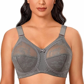 TELIMUSSTO Women's Floral Lace Bra Plus Size Firm Hold Non Wired Non Padded Full Coverage Minimizer