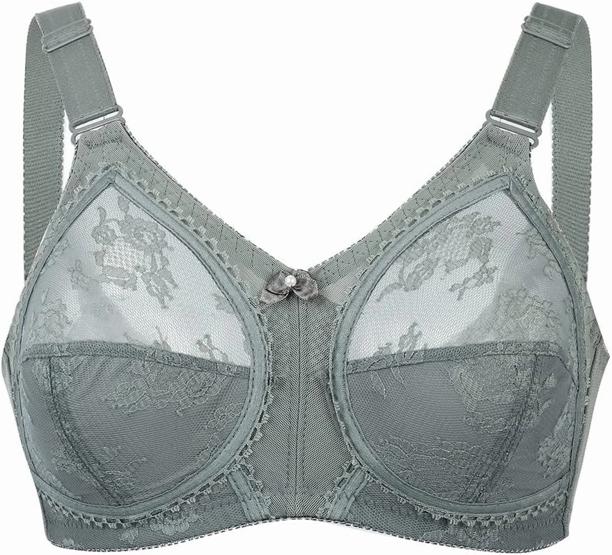TELIMUSSTO Women's Floral Lace Bra Plus Size Firm Hold Non Wired Non Padded Full Coverage Minimizer