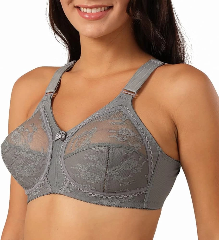 TELIMUSSTO Women's Floral Lace Bra Plus Size Firm Hold Non Wired Non Padded Full Coverage Minimizer