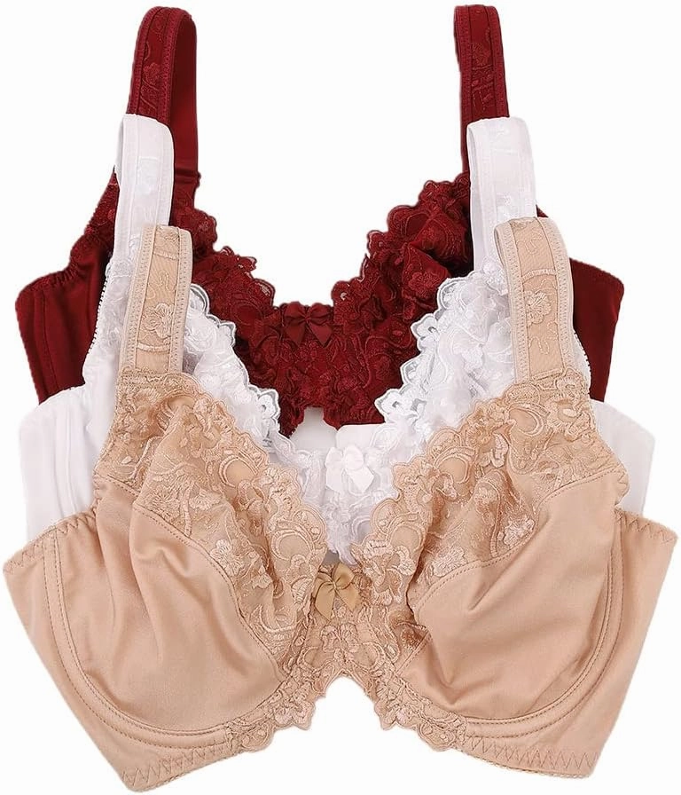 TELIMUSSTO Women's Full Coverage Underwire Bra Non Padded Floral Lace Bras Plus Size