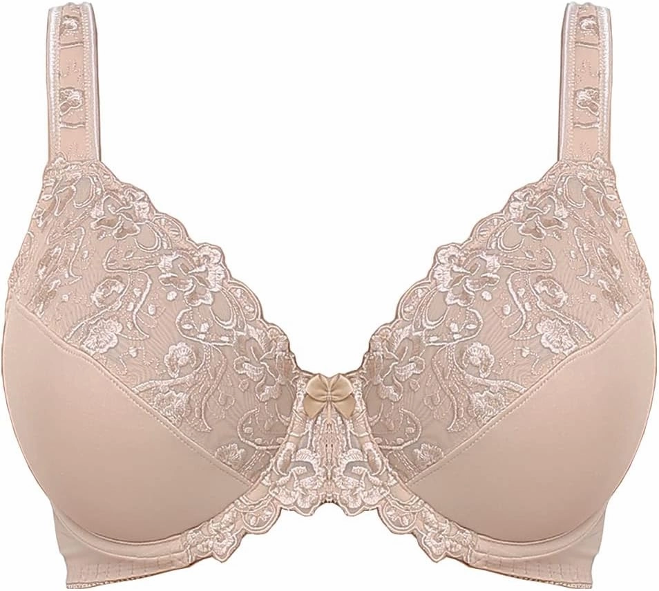 TELIMUSSTO Women's Full Coverage Underwire Bra Non Padded Floral Lace Bras Plus Size