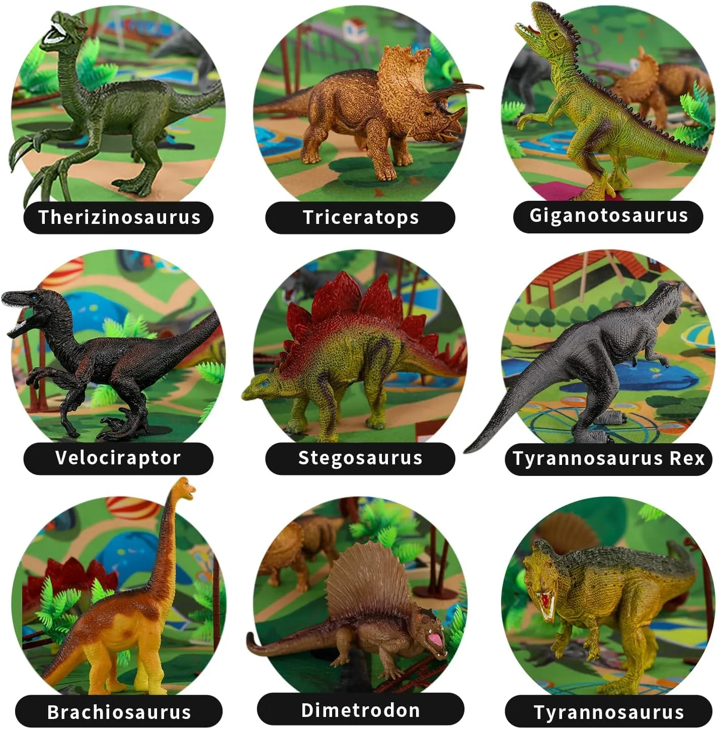 TEMI Dinosaur Toys for Kids 3-5, Jurassic Dinosaurs Figures with Play Mat and Trees to Create a Dinosaur World, Triceratops, Velociraptor, Gifts for Toddler Boys and Girls 3 4 5 6 7