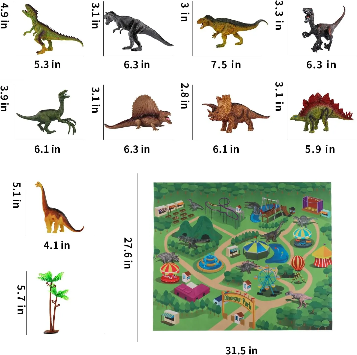 TEMI Dinosaur Toys for Kids 3-5, Jurassic Dinosaurs Figures with Play Mat and Trees to Create a Dinosaur World, Triceratops, Velociraptor, Gifts for Toddler Boys and Girls 3 4 5 6 7