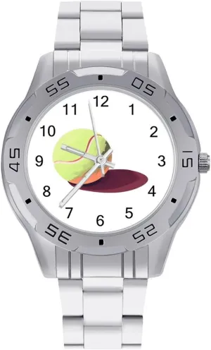 Tennis Ball Sports Simple Wrist Watches for Men Silver Casual Big Face Dress Watch Easy to Read