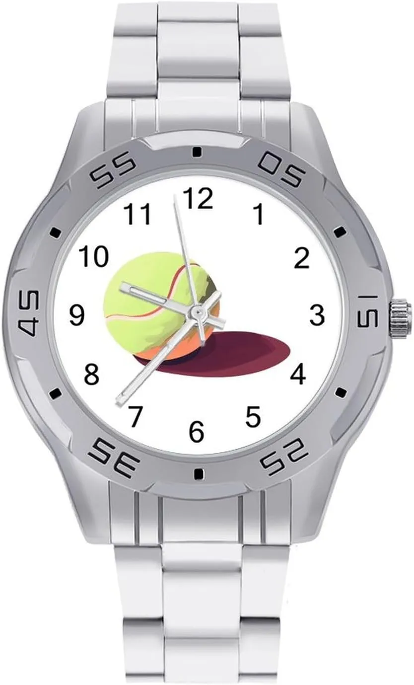 Tennis Ball Sports Simple Wrist Watches for Men Silver Casual Big Face Dress Watch Easy to Read