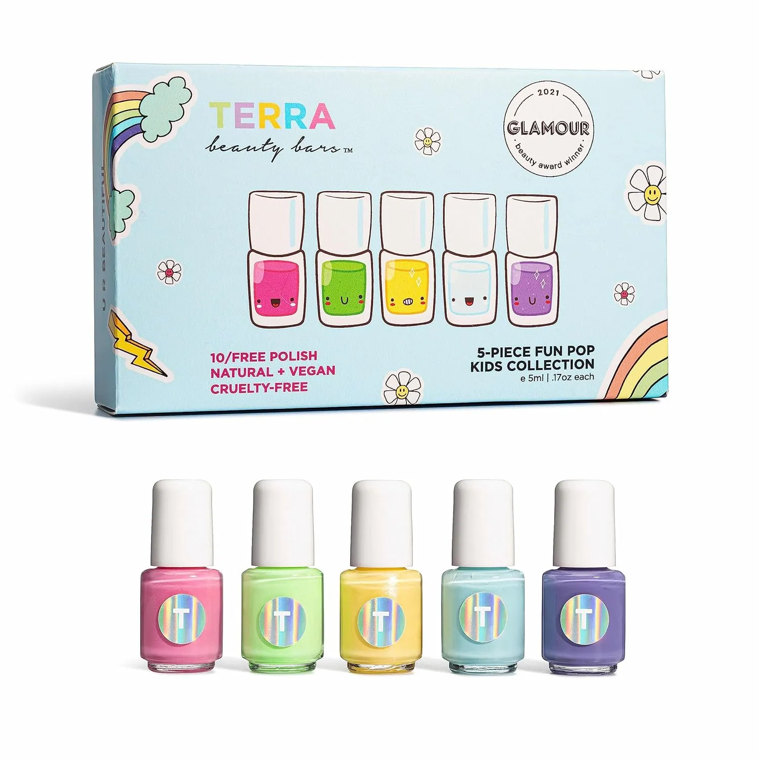 Terra Beauty 5-Piece Kids FUN POP Mini Nail Set, vegan kids nail polish set