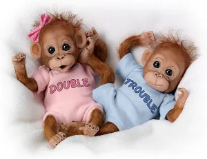 The Ashton-Drake Galleries Lifelike Double Trouble Orangutan Twin Dolls, 8 inches, Poseable Collectible by Cindy Sales