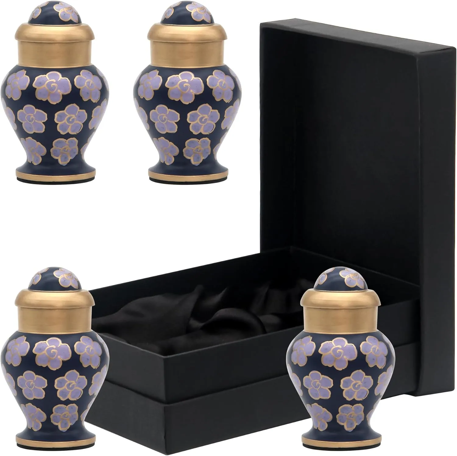 THE CURATOR Purple Metal Mini Floral Cremation Urns Set of 4 for Adult Ashes - Keepsake Urns for Male, Female - Funeral Urn with Premium Box and Velvet Bag