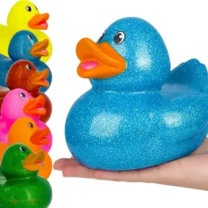 The Dreidel Company Giant Glitter Rubber Duck Toy with Sound Assortment Duckies for Kids, Bath Birthday Gifts Baby Showers Summer Beach and Pool Activity, 6" (6-Pack)