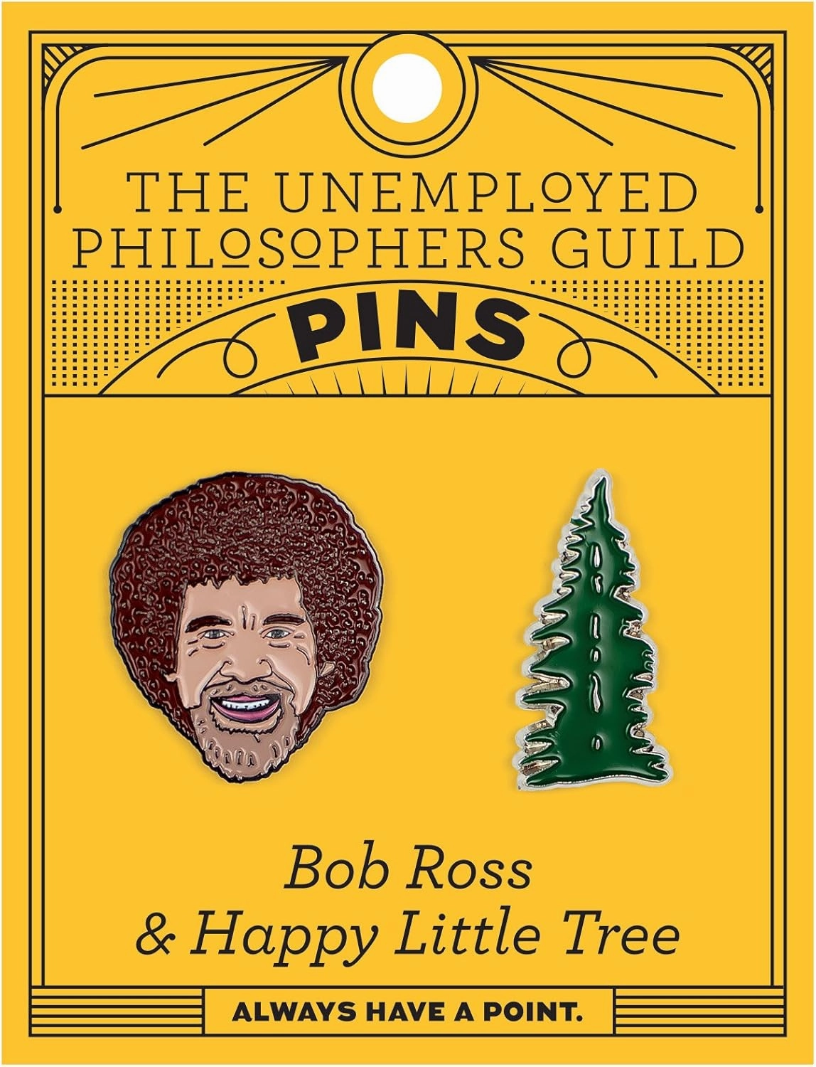 The Unemployed Philosophers Guild Bob Ross and Happy Little Tree Enamel Pin Set - Strong Rubber Backing Clasps, Set of 2 Pins