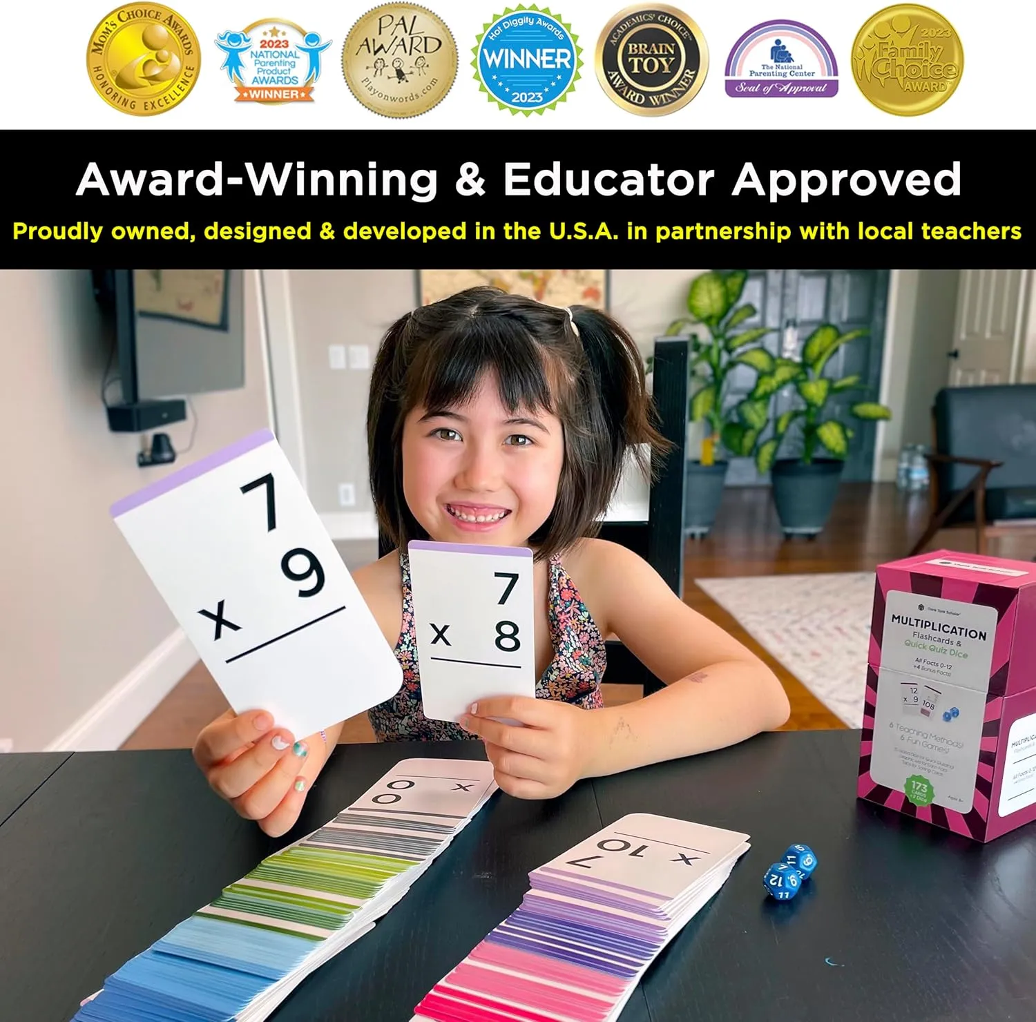 Think Tank Scholar 173 Multiplication Flash Cards   2 Math Dice (Award Winning) All Facts 0-12 Answer on Back, for Kids in 2ND, 3RD, 4TH, 5TH, 6TH Grade Class or Homeschool - Games & Chart