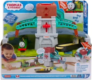 Thomas & Friends - Bulstrode and Steering Bridge, Playset 2.4 m Track with Percy Locomotive, Mobile Bridge with Button to Activate Sound, Toy for Children, 3  Years, HYR82