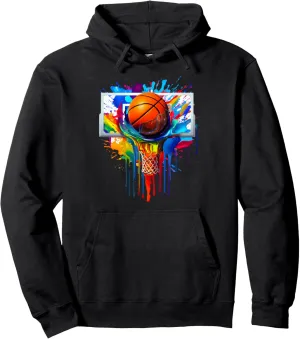 Tie Dye Basketball Ball Hoop Slam Dunk Dribbling Graphic Tee Pullover Hoodie