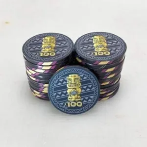 Tiki Kings Set of 50 Ceramic Casino Quality Poker Chips with Denominations